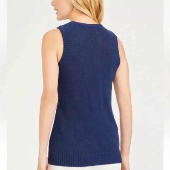J. McLaughlin Alto Sleeveless Havana Yarn Sweater Vest Navy Blue Size Large - Picture 3 of 11